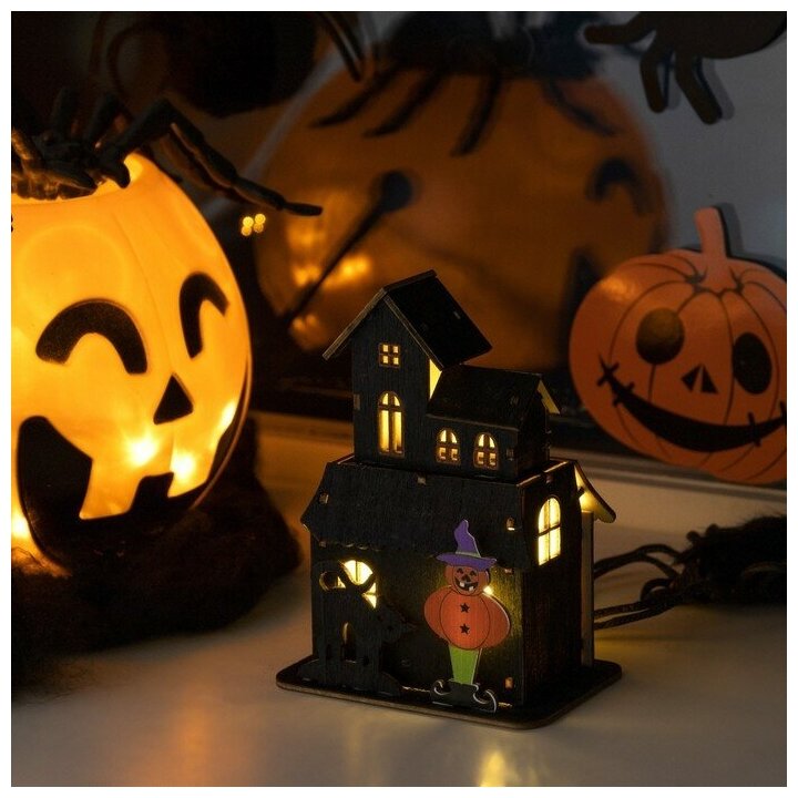 Luazon Lighting Светодиодная подвеска «Дом с чёрной кошкой» 9 × 12 × 6 см, пластик, батарейки LR1130х3, свечение тёплое белое