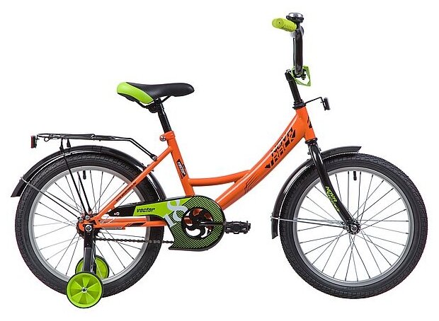 Велосипед NOVATRACK 18", VECTOR 2019, оранжевый, защита А-тип, тормоз нож., крылья и багажник чёрн.