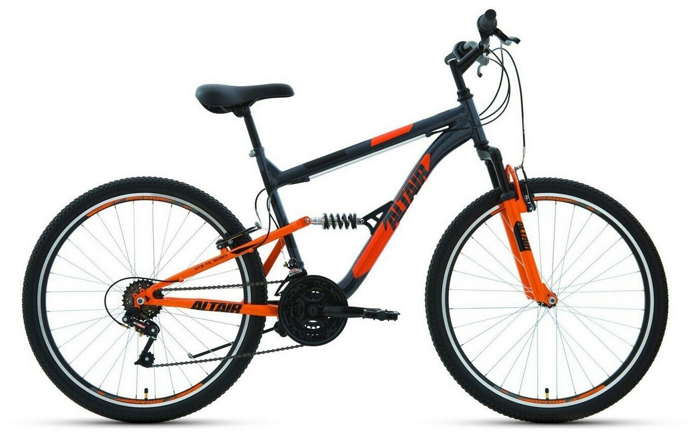 Велосипед ALTAIR MTB FS 26 1.0 (26" 18 ск. рост. 18") 2022, темно-серый/оранжевый, RBK22AL26064