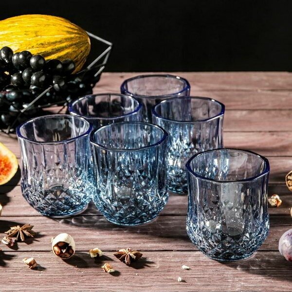 Набор стеклянных стаканов "Грани", 200 мл, 6 шт, цвет синий - фотография № 1