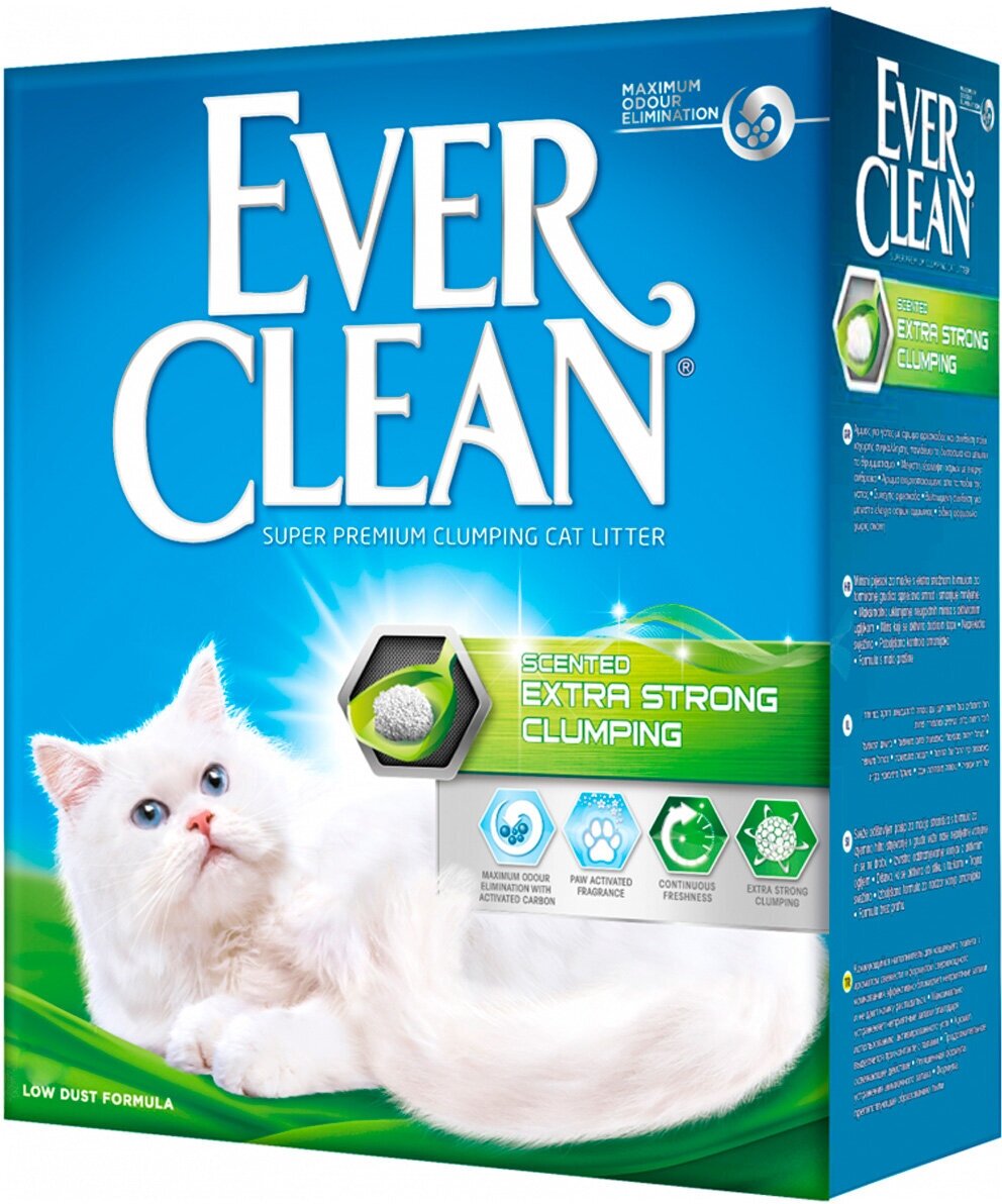 EVER CLEAN EXTRA STRONG CLUMPIN SCENTED наполнитель комкующийся для туалета кошек с ароматизатором зеленая полоска (6 л)