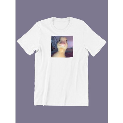 фото Футболка женская мужская оверсайз майка белая с принтом утка мем прикольные утенок подростковая подарок любимой любимому сестре брату унисекс shulpinchik