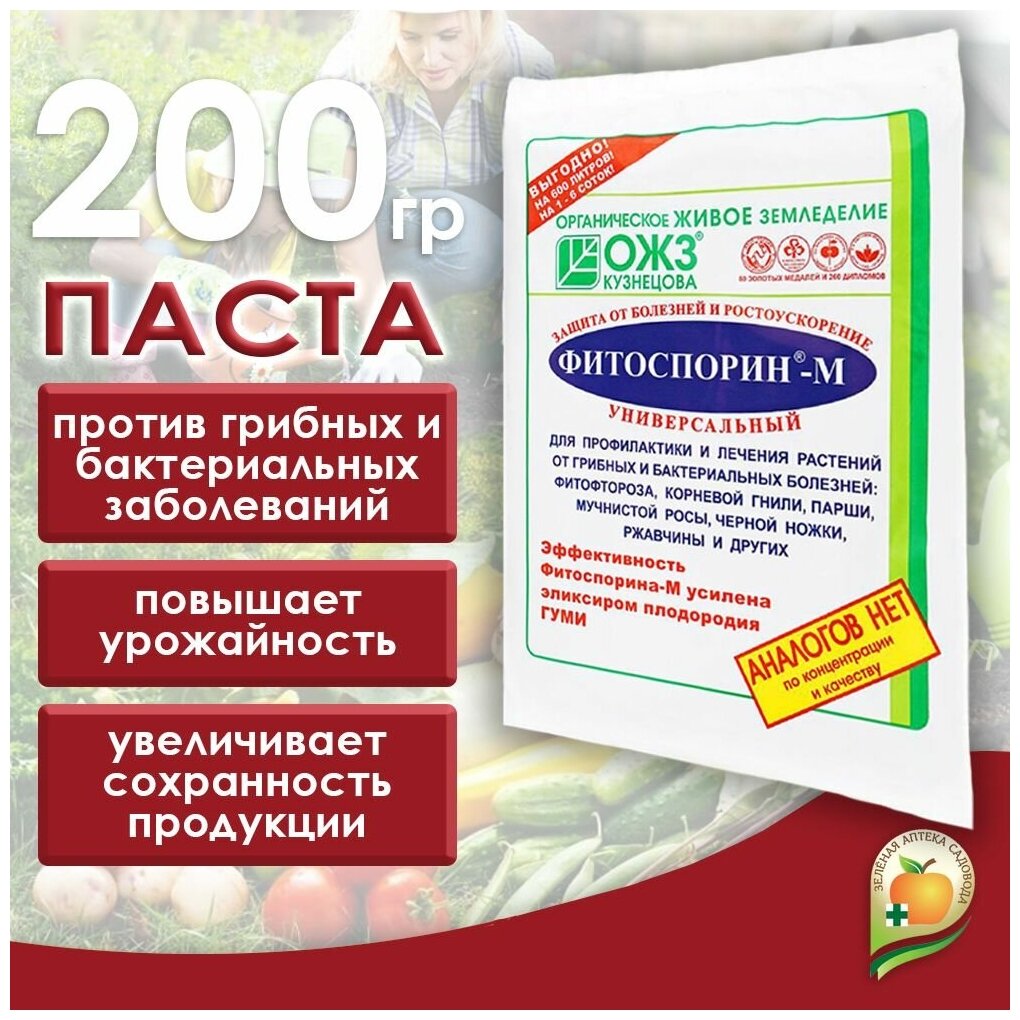 Фитоспорин-М паста 200гр., супер-универсал. Профилактика, лечение, защита грибных и бактериальных болезней растений - фотография № 1