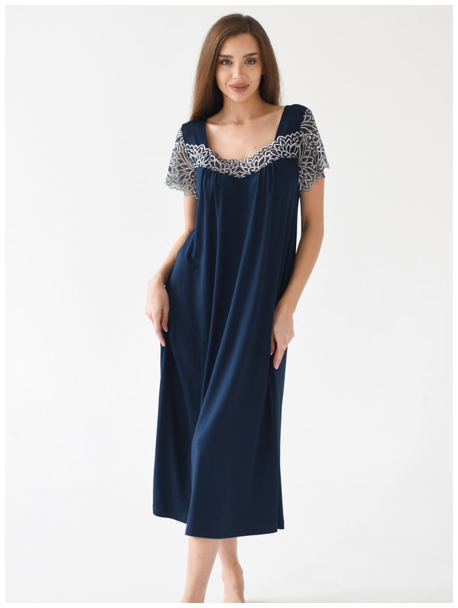 Ночная сорочка вискоза Премиум качество, темно-синяя, Велина, размер 52, Текстильный край - фотография № 2