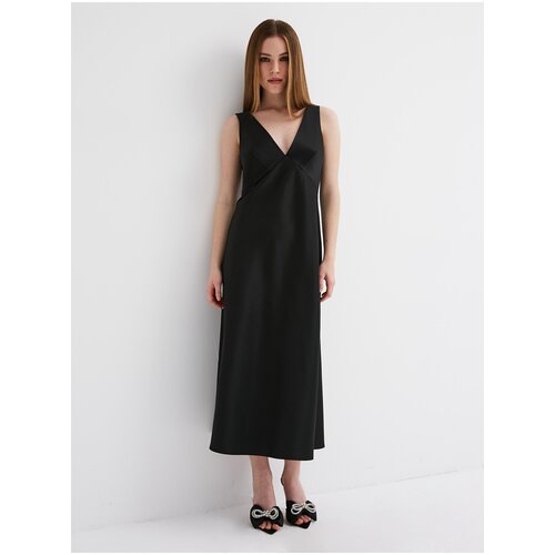 Платье-комбинация YULIASWAY, атлас, полуприлегающее, миди, размер L, черный