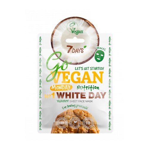 7 Days Go Vegan Тканевая маска для лица Monday White Day Yummy Для тех кто любит себя, 25 г 1 шт