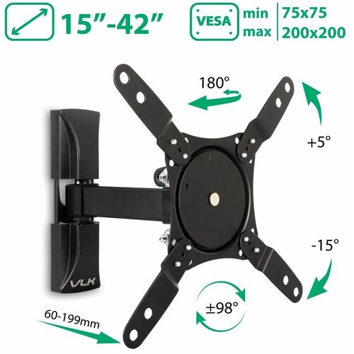 skill tech sh 34p super economy full motion tv wall mount max capacity 35kg max vesa 200x200 matte black Кронштейн на стену VLK TRENTO-104, чёрный