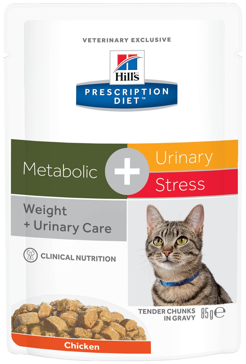 Hill's Prescription Diet Metabolic CD Urinary Stress Влажный корм для взрослых кошек в форме кусочков в соусе с курицей, 85 г - фото №3