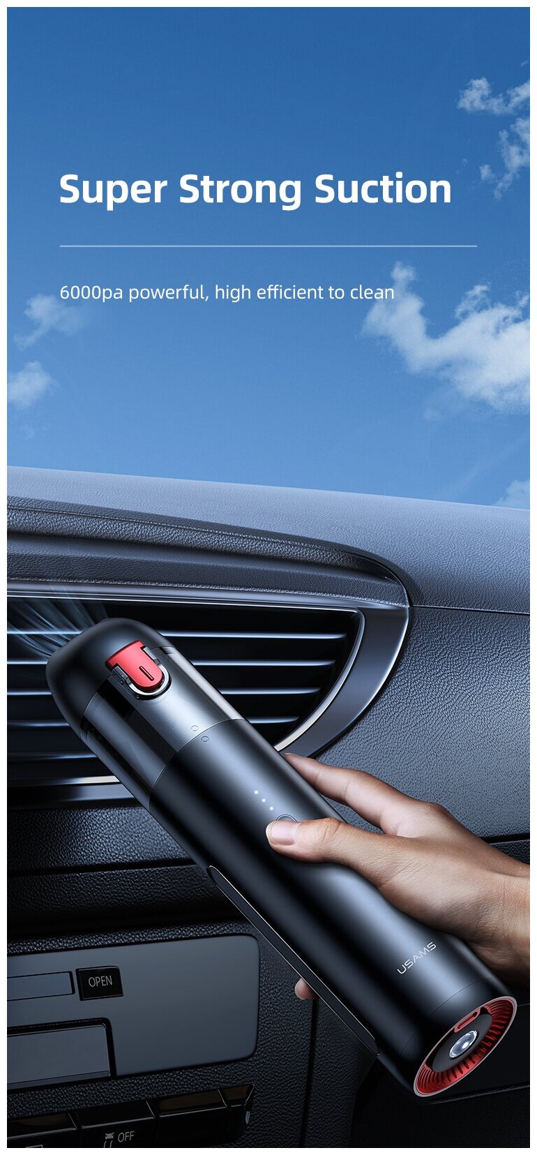 Автомобильный пылесос USAMS Mini Handheld Vacuum Cleaner - Geoz Series, 1.5A, 7800mAh, черный
