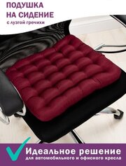 Подушка на стул с лузгой гречихи Bio-Line , универсальная, ортопедическая, для офисного кресла, в автомобиль,40х40 см, бордовый