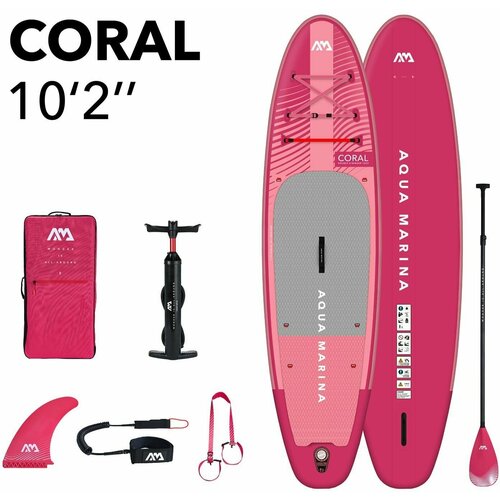 фото Sup-доска надувная с веслом aqua marina coral (raspberry) 10'2" s23 сапборд с насосом, веслом, рюкзаком и страховочным лишем