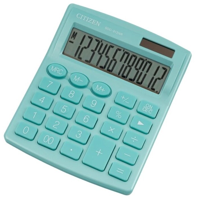Калькулятор настольный Citizen SDC812NRGNE, 12 разр., двойное питание, 127*105*21мм, бирюзовый