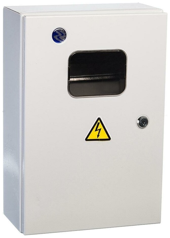 фото Щит навесной Узола ЩУНС-1х9-2-СЭ1-IР54-У1 9 модулей и место под однофазный электронный счетчик с металлической дверцей и окном IP54