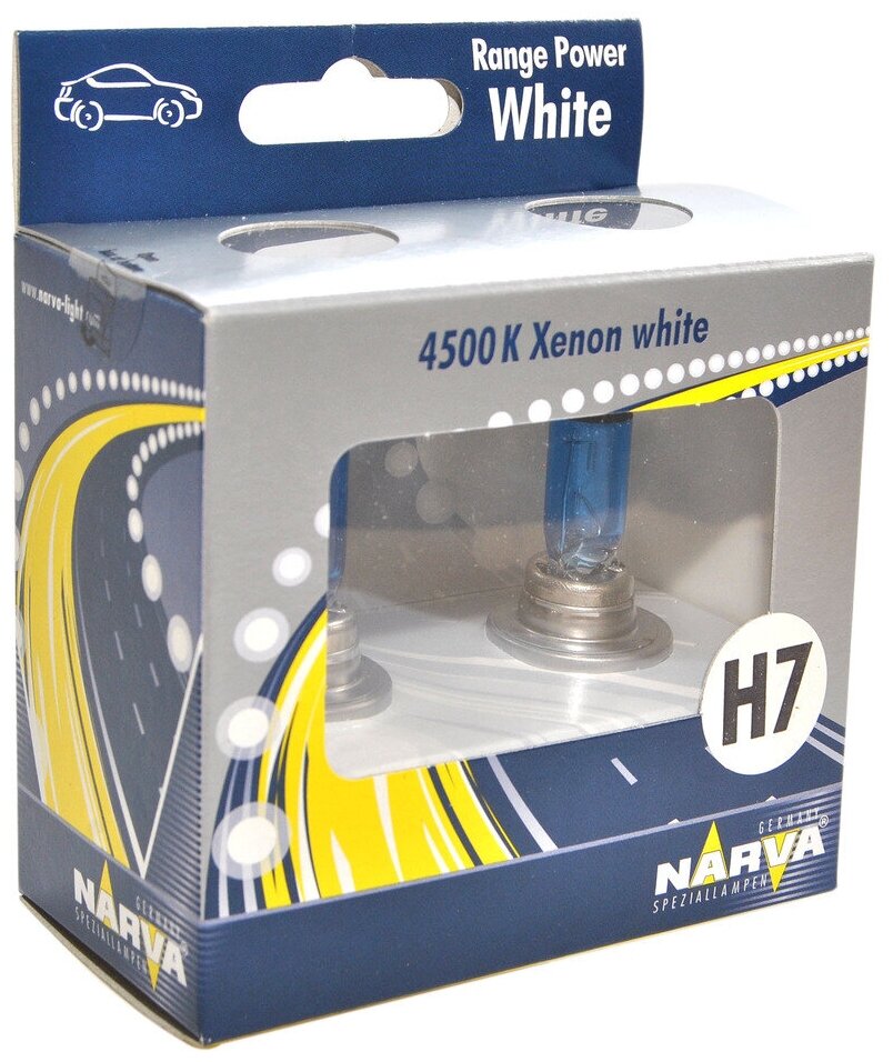 Лампа 12V H7 55W PX26d 4500K бокс (2шт.) Range Power White NARVA 486072100