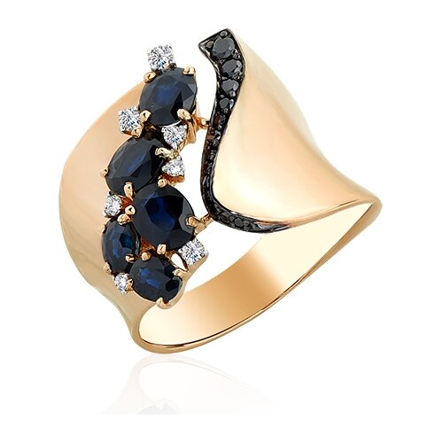 Золотое кольцо с бриллиантом, черным бриллиантом, сапфиром 1-106-595-02, размер 18, мм Master Brilliant