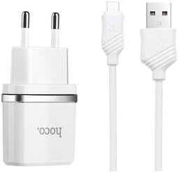 Сетевое зарядное устройство Hoco C12 Smart + кабель microUSB, белый