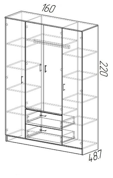 Шкаф распашной Квадро 160х48.7х220 см Ясень шимо - фотография № 2