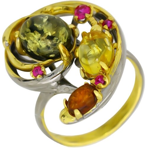 фото Кольцо diamant online, серебро, 925 проба, фианит, янтарь, размер 19