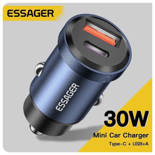 Зарядное устройство Essager автомобильное, 30 Вт, 5 А, USB Type-A+A, 12/24В