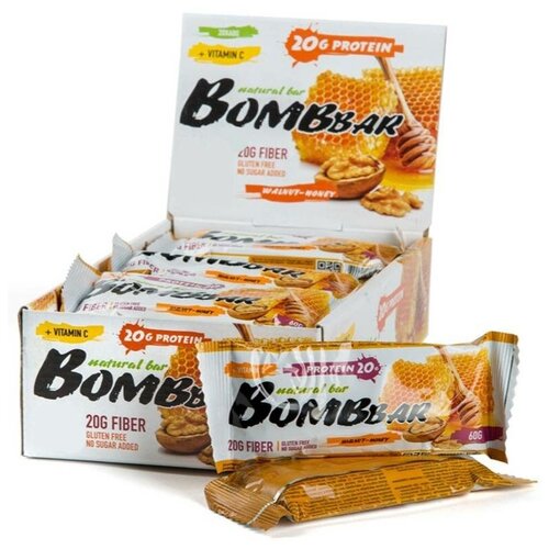 фото Протеиновый батончик bombbar protein bar 20 x 60 г, грецкий орех с медом