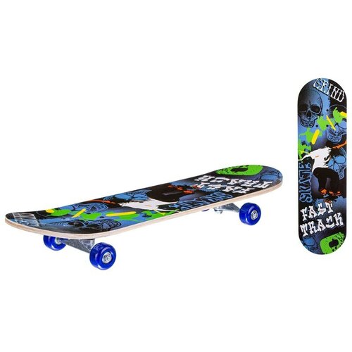 фото Скейтборд детский деревянный. синий/черный с принтом. арт. it106659 игротрейд