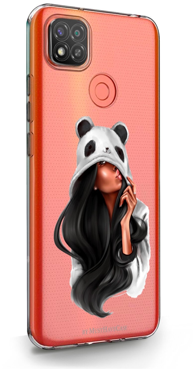 Прозрачный силиконовый чехол MustHaveCase для Xiaomi Redmi 9C Panda Girl/ Панда для Сяоми Редми 9С
