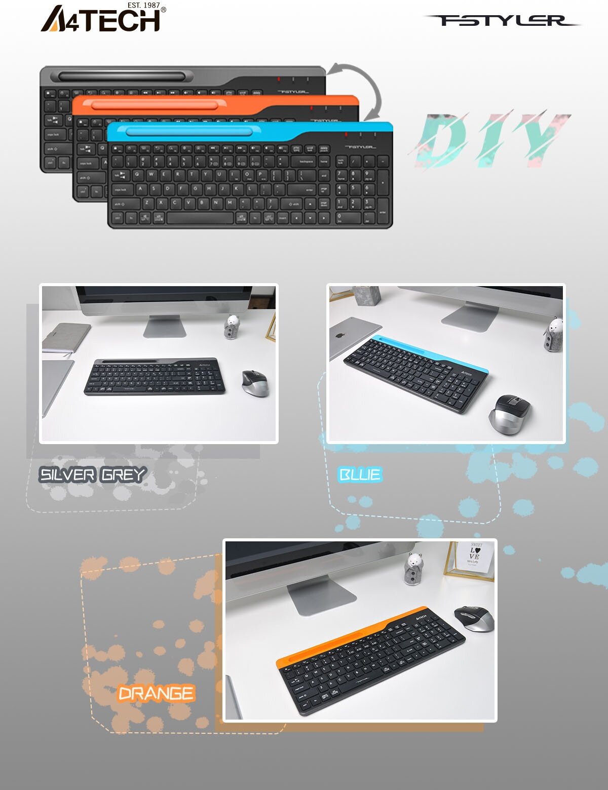 Клавиатура A4TECH Fstyler FBK25, USB, Bluetooth/Радиоканал, черный серый [fbk25 black] - фото №4