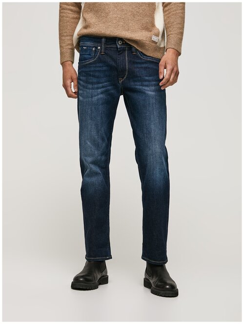 Джинсы Pepe Jeans, прямой силуэт, средняя посадка, размер 34, синий