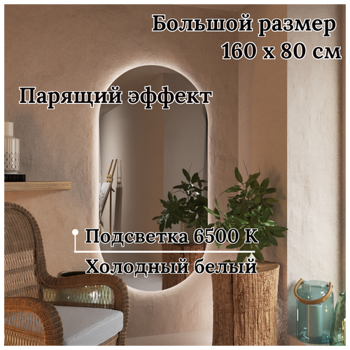Зеркало с подсветкой настенное капсула / овальное 120 см Х 60 см безрамное интерьерное парящее, серия Versale