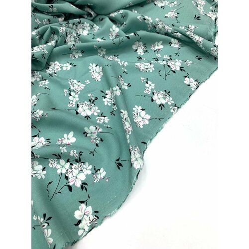 Вискоза штапель плательная средние цветочки мятно салатовый фон TMSA3926-3