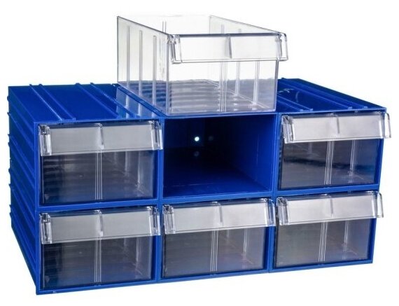 Пластиковый короб Стелла-техник C-2-К6-синий-прозрачный , 135х253х100мм, комплект 6 штук
