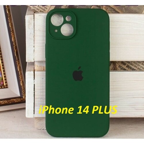 Чехол ЭКОLАЙН, для iPhone 14 Plus, силикон, soft touch, ударопрочный, цвет темно-зеленый