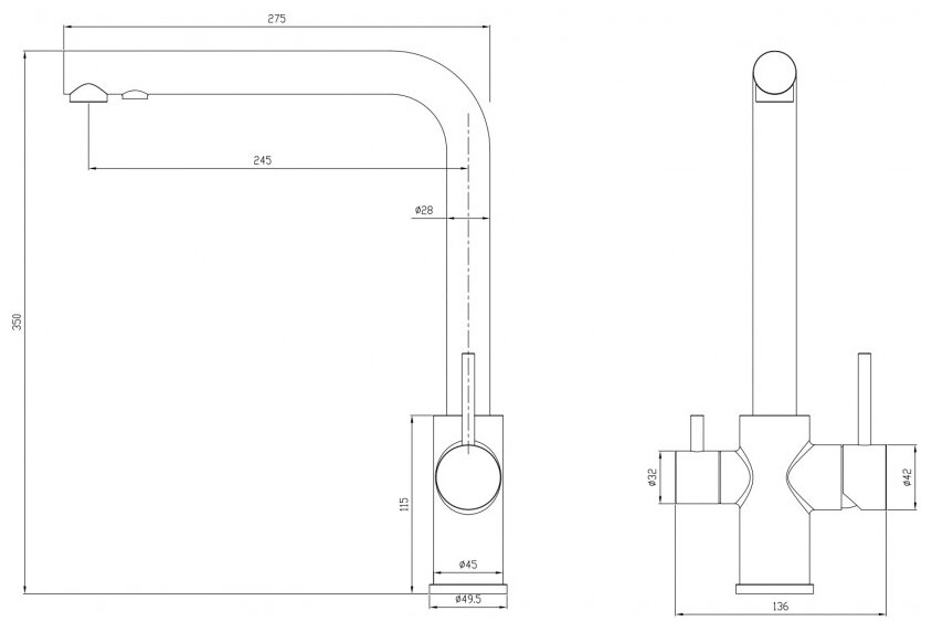Смеситель для кухни под фильтр с краном для питьевой воды Milacio Ultra ( MCU.553.SS ) нержавеющая сталь - фотография № 13