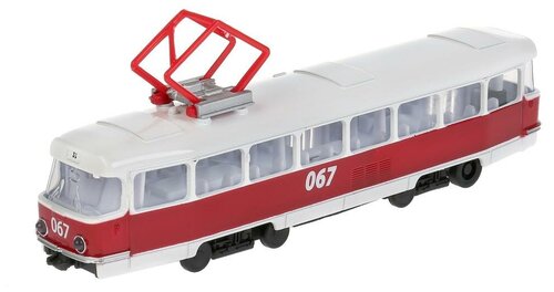 Трамвай ТЕХНОПАРК Трамвай CT12-463-2-OR-WB 1:43, 18 см, белый/красный