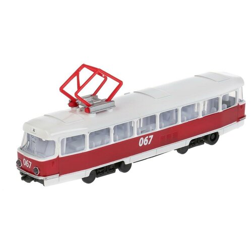 Трамвай ТЕХНОПАРК Трамвай CT12-463-2-OR-WB 1:43, 18 см, белый/красный пожарный автомобиль технопарк камаз ct12 457 6wb 1 43 18 см красный