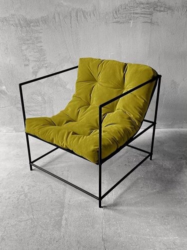 Изображение товара Кресло мягкое удобное для отдыха, уличное, на балкон, на веранду, в стиле лофт, минимализм, Флафф юнит велюр желтый
