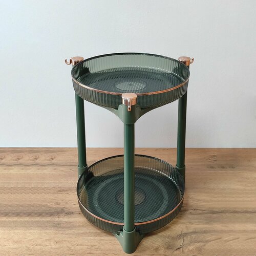 Этажерка для кухни и ванной 2х ярусная 30*30*36 см вращающаяся, прозрачно-зеленый Baizheng