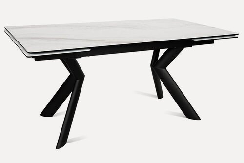 Изображение товара Стол обеденный керамический раздвижной RIO 160 MILKY WAY CER на металлокаркасе, столешница керамика, 160(240)х90 см (молочный/черные ножки)