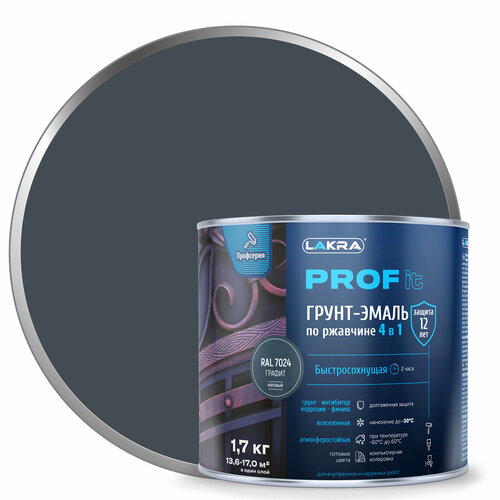 Грунт-эмаль 4 в 1 Лакра PROF IT, быстросохнущая, шоколадно-коричневая, 1,7 кг