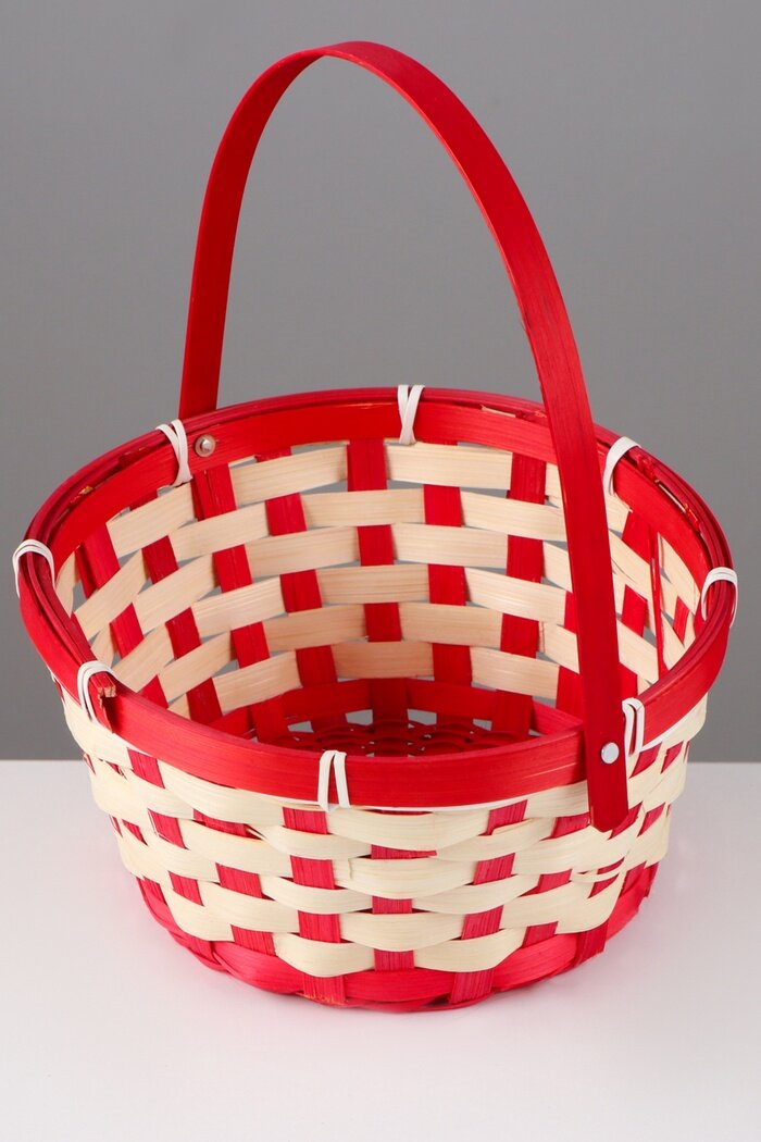 Корзина плетёная 21×21×10 см ручка h=14 см бамбук красная