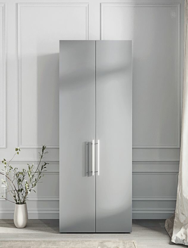 Шкаф для одежды Casa Mia 100x55x210 см. двухстворчатый распашной цвет Серый Манхеттен 540 РЕ Ручка Boyard мебельная рейлинг 320мм нержавеющая сталь