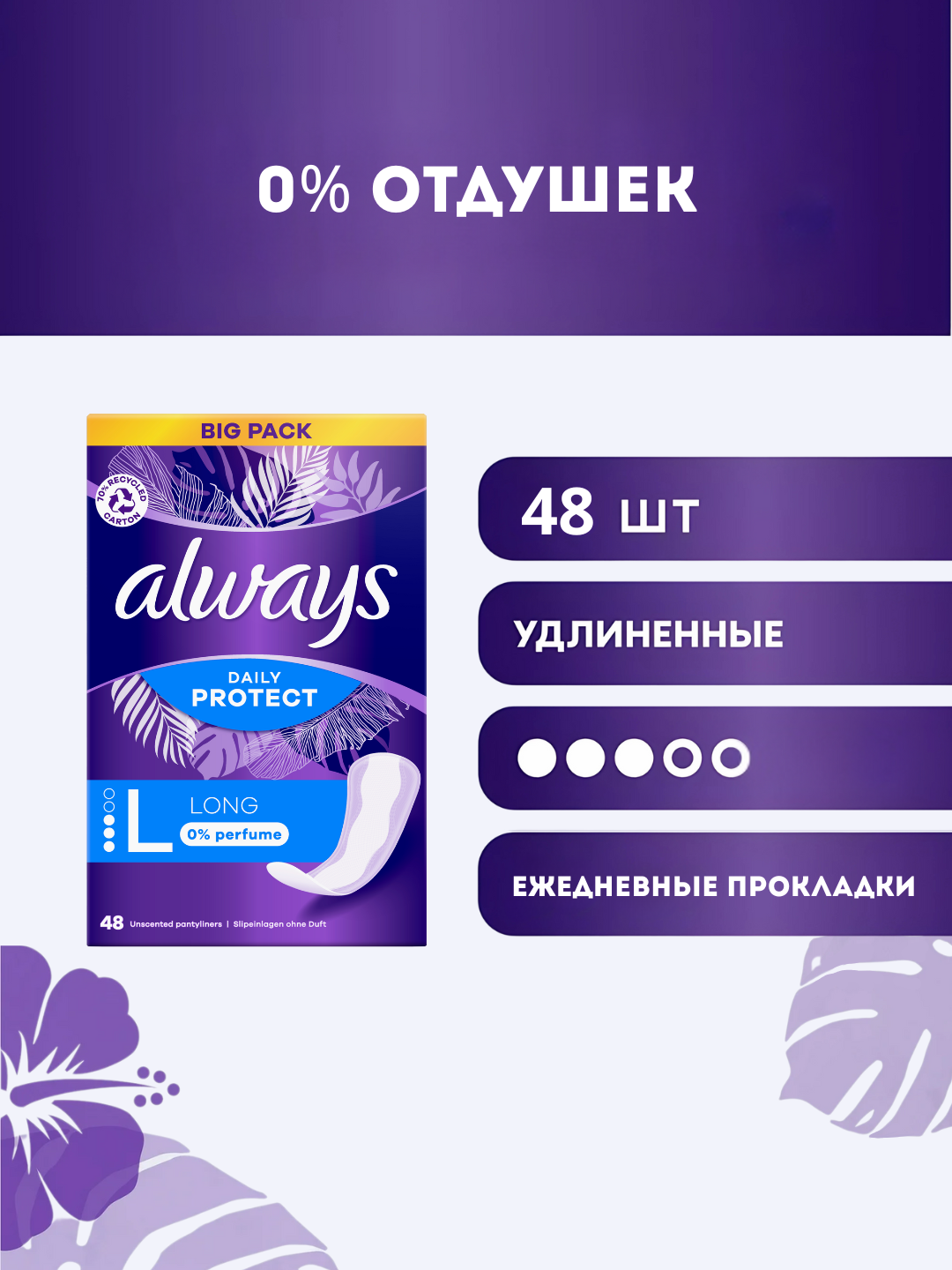 Женские гигиенические ежедневные прокладки Always Long, 48шт