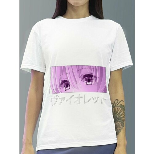 фото Футболка женская белая из хлопка с dtf принтом аниме девушка тян манга - 40128 будь на стиле