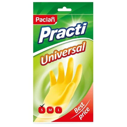 Перчатки резиновые PACLAN Practi. Universal, S, желтые, пакет с европодвесом (407893)