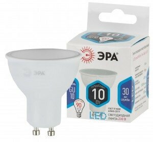 Светодиодная LED лампа ЭРА стандарт MR16 GU10 220V 10W(800lm) 4000K 4K 60x50 LED MR16-10W-840-GU10 2844 (упаковка 10 штук)