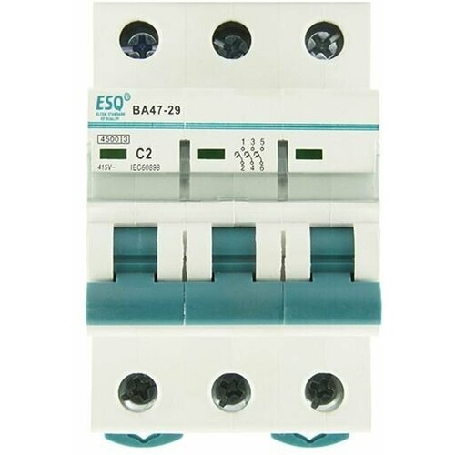 Автоматический выключатель ESQ ВА 47-29 3 полюса 2А ток к. з. 4.5кА тип С