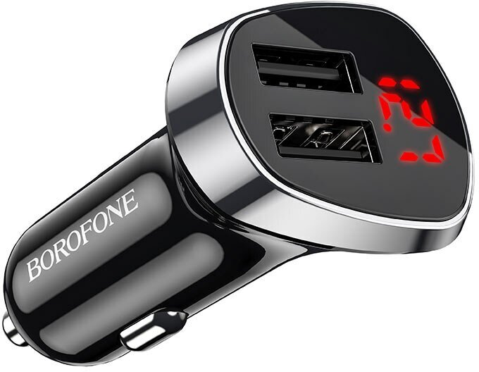 Автомобильная зарядка в прикуриватель Borofone с вольтметром и 2-мя USB-портами