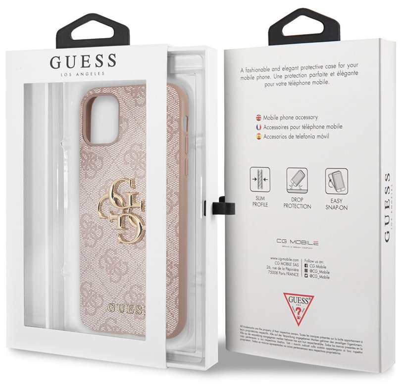 Guess для iPhone 11 чехол PU 4G Big metal logo Hard Pink