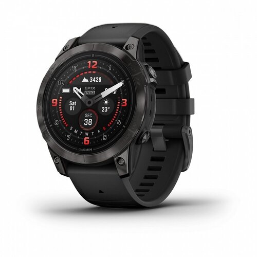 Смарт-часы EPIX PRO (Gen 2) Sapphire Edition 47 мм, титановый, угольно-серый DLC, черный кожаный ремешок