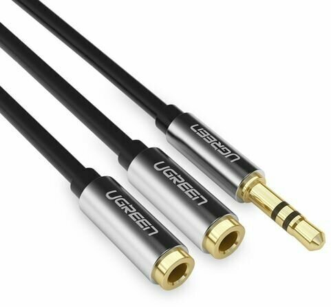 Сплиттер UGREEN AV123 (10532) 3.5mm Aux Stereo Audio Splitter Cable with Braid. Длина: 20 см. Цвет: черный